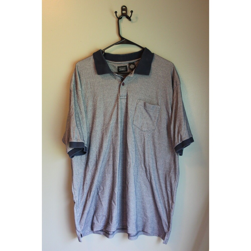 Haggar Men’s Polo Shirt XXL Gray Blue Short Sleeve Navy Collar